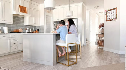 ALPHA HOME 24 Inch Bar Stools, Kitchen Counter Stools with Backs, PU Leather Barstools, White Bar Stools with Upholstered Footrest, Sturdy Chromed Metal Steel Frame, White