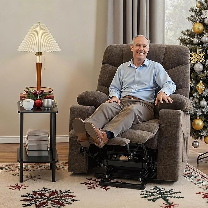 MCombo Power Lift Recliner Chair with Extended Footrest for Elderly People, Fabric 7283 (Brown, Large)