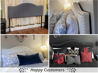 Naomi Home Catalina Full Size Bed Headboard, Square Tufted, White Linen Fabric, Height Adjustable 42"-52", Metal Legs, Wall/Bed Mount