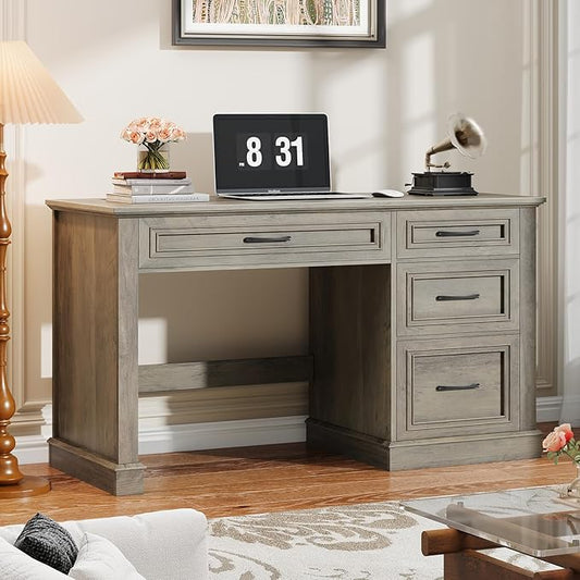 Vabches Farmhouse 47" Executive Desk, Computer Desk with Drawers and File Drawer, Workstation Computer Desk with Charging Station for Home Office,Study,（Dark Grey