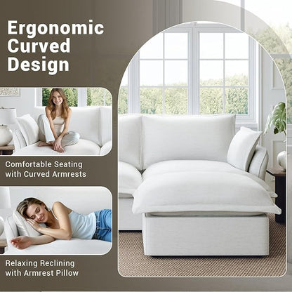 82” Modular Sectional Sofa, Comfy Down Fill Cloud Couch with Movable Ottoman, L Shaped Modular Small Couch with Washable Cover, Sectional Couches for Living Room Small Apartments, Cream White