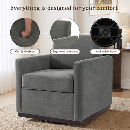 UIXE Swivel Accent Chairs Set of 2, Chenille Upholstered Armchair Comfy Club Chair for Living Room, Mid Century Modern Arm Chair Single Sofa Nook Bedroom Side Reading Seat - Gray