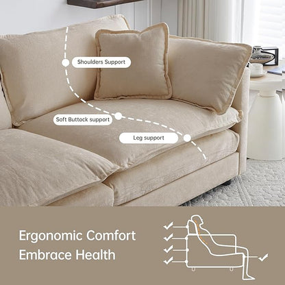 Modular Sectional Sofa, 111.5 Inch U-Shaped Cloud Sofa with Deep Seat Chenille Sofa with Cushions, Three-Self Sectional Sofa for Living Room Apartment,Light Coffee