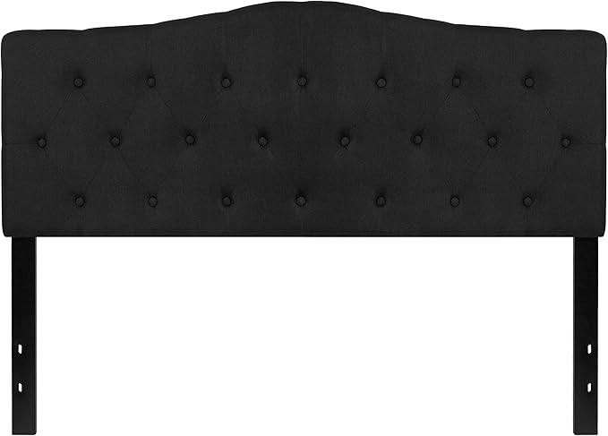 EMMA + OLIVER Tufted Upholstered Queen Size Headboard in Black Fabric
