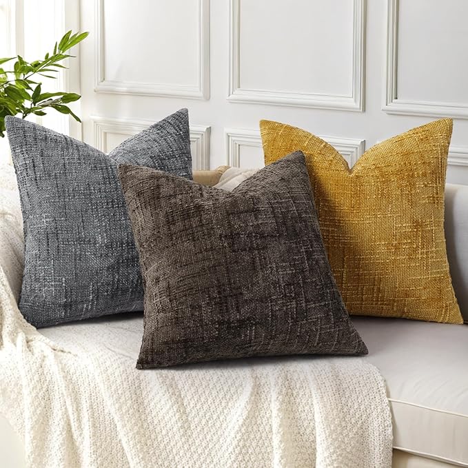 decorUhome Dark Brown Chenille Throw Pillow Covers 22x22 Set of 2 Thick Textured Slubby Couch Pillow Covers Farmhouse Accent Modern Neutral Decorative Pillow Cases for Bed Sofa Living Room