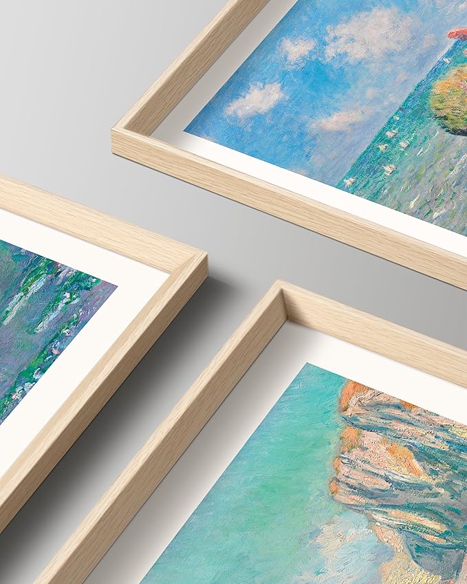 HesenDot Claude Monet Framed Wall Art,12x16in High Framed Canvas Prints, Impressionism Landscape Painting Poster Wall Decor,Vintage Home Decoration for Living Room Bedroom Gallery Office,Set of 3