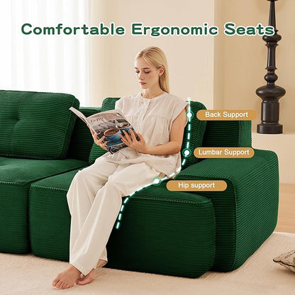80.3” Green Boneless Couches for Living Room, Modular Sectional Sofa, 2 Seater Comfy Upholstered Loveseat Deep Seat Corduroy Fabric Cloud Couch No Assembly, Anti-Slip Design