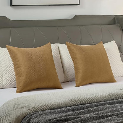FUTEI Camel Chenille Throw Pillow Covers 24x24 Inch Set of 2,Soft Wide Chevron Textured European Pillow Shams,Farmhouse Home Decor for Couch Bed Living Room