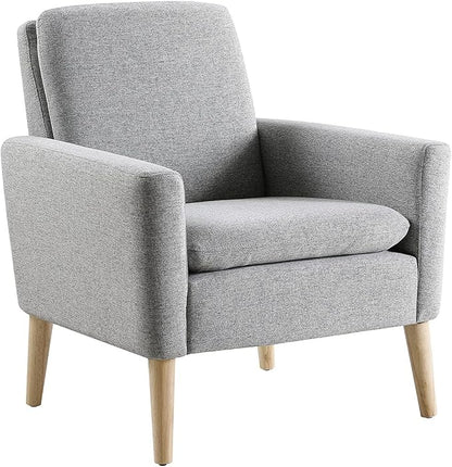 Lohoms Mid Century Modern Accent Chair, Fabric Upholstered Comfy Reading Leisure Chair for Bedroom, Living Room Stuffed Seat Single Sofa Chair with Wood Legs, Grey