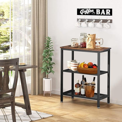 VECELO Tall End Side Tables,30" Height Nightstand with 3-Tier Storage Shelf for Bedroom Living Room, Easy Assembly,Industrial Style, Brown