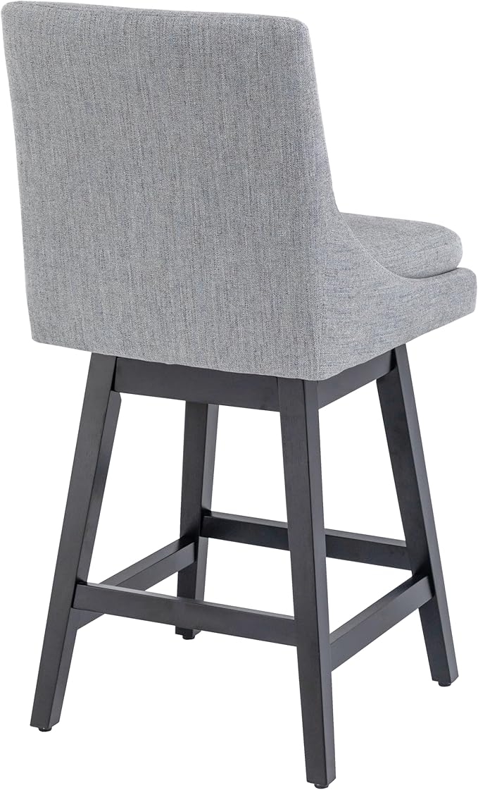 Bar Stools Set of 2, 26 Inch Upholstered Barstools with 14.2" High Back and Footrest, Swivel Counter Height Barstools for Kitchen Island Home Bar Performance Fabric Gray
