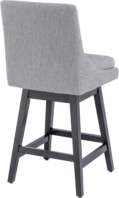 Bar Stools Set of 2, 26 Inch Upholstered Barstools with 14.2" High Back and Footrest, Swivel Counter Height Barstools for Kitchen Island Home Bar Performance Fabric Gray