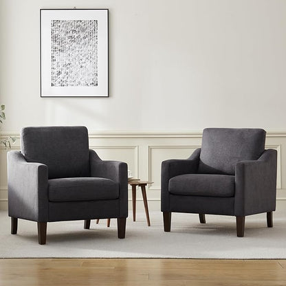 VKNOW Mid Century Modern Accent Chair, Upholstered Living Room Chairs Armchair for Bedroom, Comfy Reading Accent Chairs with Wood Legs for Living Room (1, Dark Grey)