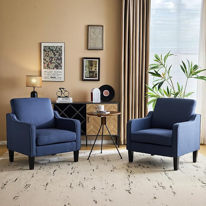 VINGLI Mid century Modern Accent Chair,Navy Blue Fabric Accent Chairs for Living Room Upholstered Armchair with Scooped Arms for Bedroom,Apartment,Studio,Office,Waiting Room