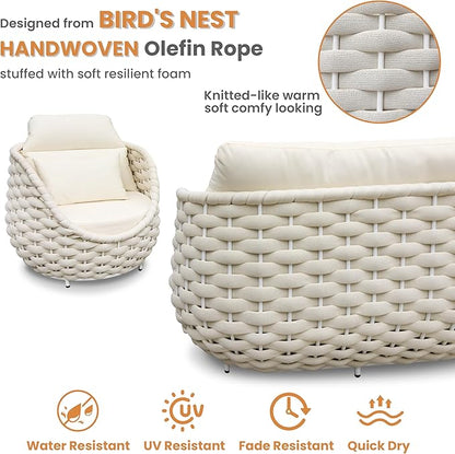 Sunroom Furniture Sets: 6 Pieces Aluminum Woven Rope Patio Conversation Sofa Set Cushioned - Modern Outdoor Couch Set No Assembly - Armchair Set Porch Deck Garden Poolside Gazebo Hotel - Beige