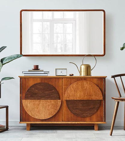 Kate and Laurel McLean Modern Wood Framed Rounded Rectangle Wall Mirror; 20 x 36; Walnut Brown; Decorative Round Rectangular Mirror for Contemporary Wall Decor