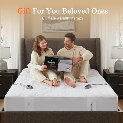 Beautyrest Cotton Heated Mattress Pad - Bed Warmer with 20 Heat Settings Controller, Auto Shut Off Timer, All Around Elastic Deep Pocket, UL Certified, Machine Washable, White Queen