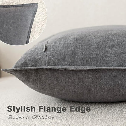 Foindtower Pack of 2, Decorative Linen Soild Throw Pillow Covers Soft Accent Square Cushion Case Boho Farmhouse Pillowcase for Chair Couch Sofa Bedroom Living Room Home Decor 20 x 20 Inch Grey