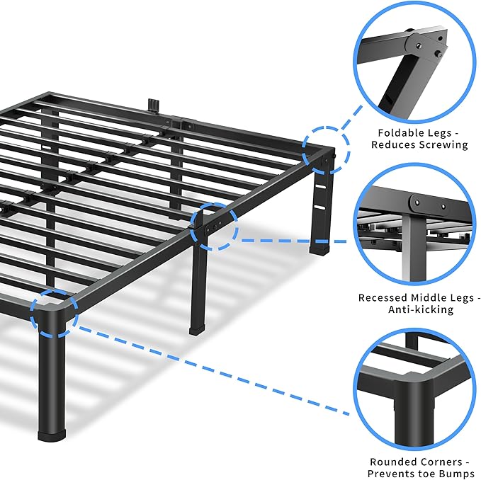20 Inch Full Size Bed Frame, 3500Lbs Heavy Duty Metal Platform with Round Corner Legs Mattress Slide Stopper, Steel Slat Support No Box Spring Needed, Noise Free, Non-Slip, Easy Assembly