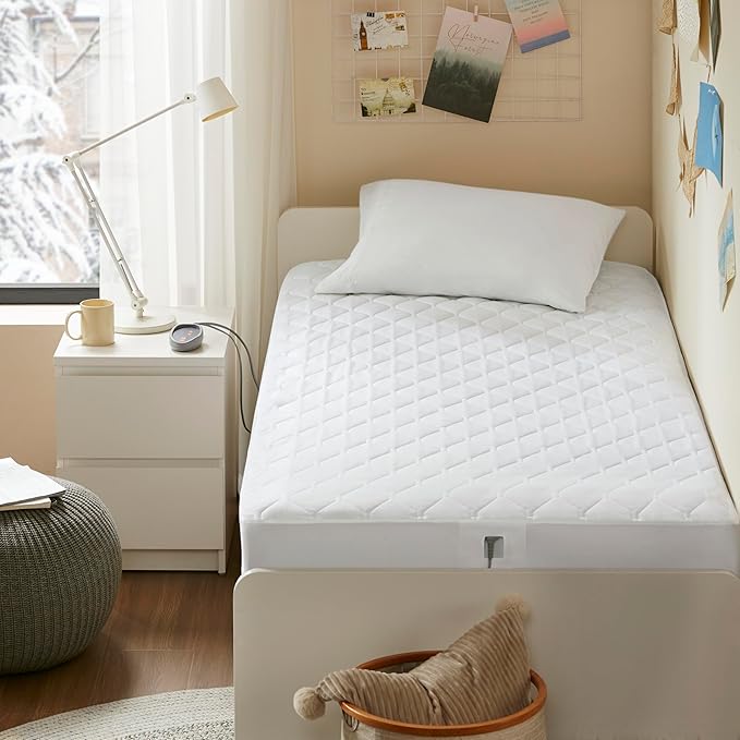 Beautyrest 3M Scotchgard Heated Mattress Pad - Electric Bed Warmer with 5 Heat Settings, 10 Hr Auto Shut Off Timer, All Around Elastic Deep Pocket, UL Certified, Machine Washable, White Twin