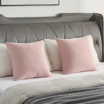FUTEI Pink Chenille Throw Pillow Covers 22x22 Inch Set of 2,Soft Striped & Diamond Textured Cushion Cases,Modern Home Decor for Couch Living Room
