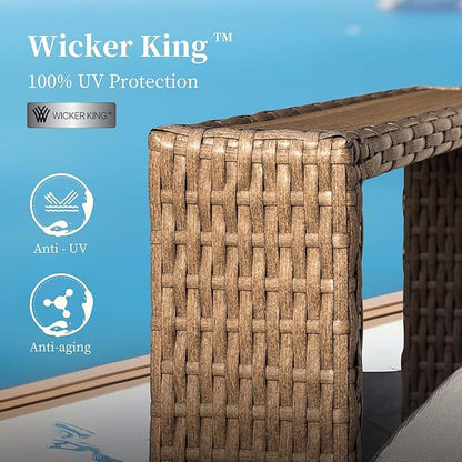 2 Pieces Patio Furniture Set,Outdoor Rattan Wicker Armchirs and Ottomans with 10''Ultra-Thick Cushions,All Weather Patio Conversation Set for Lawn Garden Backyard,Beige