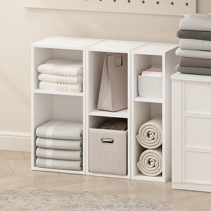 Furinno Reed 2-Tier Closet Organizers and Storage, Closet Organizer, Open Shelf Closet Storage, for Wardrobe, Bedroom, Living Room, 6-Inch Width, White