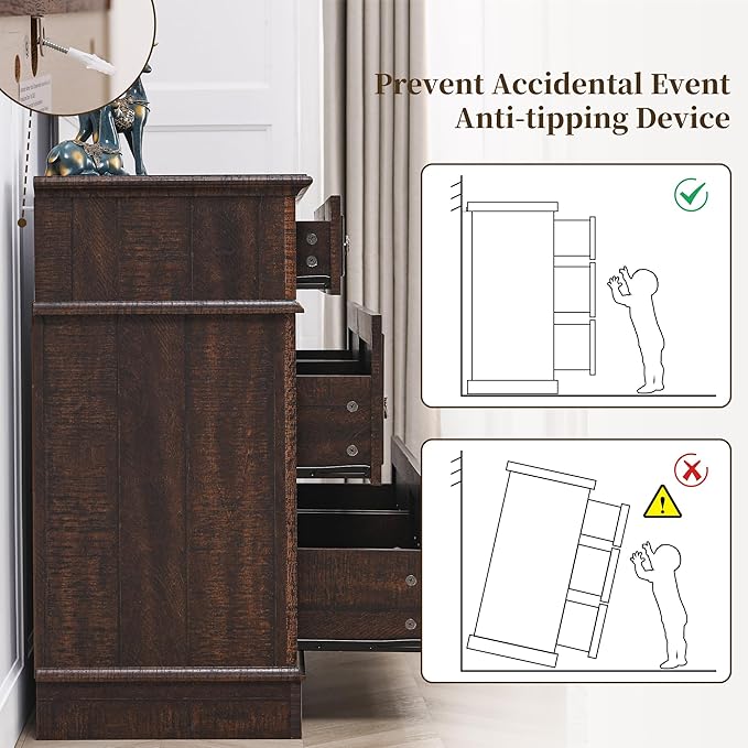 7 Drawer Dressers for Bedroom, 55" Wide Farmhouse Chest of Drawers TV Stand for Bedroom, Closet, Living Room, Hallway