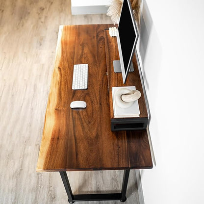 Wood Computer Desk with Monitor Stand - 48x27 Solid Wood Desk, Live Edge Walnut Desk, Sturdy Metal Legs - Scratch and Stain Resistant Finish - Premium Quality