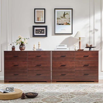 LIDYUK Dark Cherry Dresser for Bedroom, 6 Drawer Dressers & Chests of Drawers, Modern Wood Dresser, 48 Inches Wide Chest of Drawers for Bedroom, Hallway, Living Room