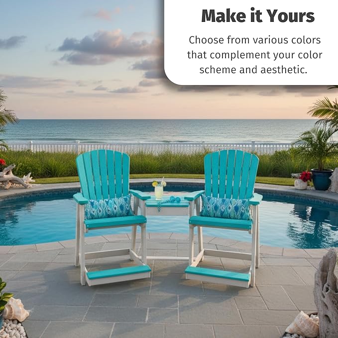 DutchCrafters Plastic Poly Outdoor Bistro Set with 2 Chairs and Attached Center Table, 3 Piece Patio Furniture Set - Amish Made in USA (Black & Weatherwood)