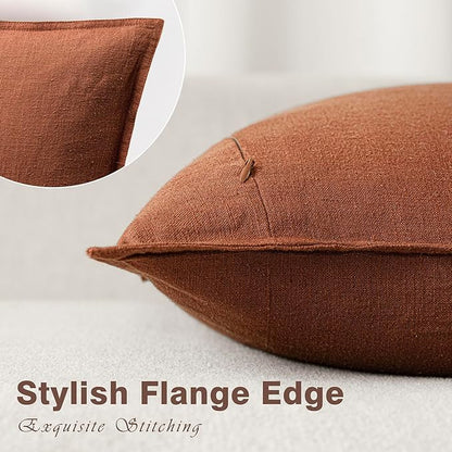 Foindtower Pack of 2, Decorative Linen Soild Throw Pillow Covers Soft Accent Cushion Case Farmhouse Neutral Pillowcase for Chair Couch Sofa Bedroom Living Room Home Decor 18 x 18 Inch Fall Rust Orange