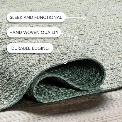 nuLOOM 3x5 Rigo Jute Hand Woven Area Rug, Green, Solid Farmhouse Design, Natural Fiber, for Bedroom, Living Room, Dining Room, Hallway, Office, Kitchen, Entryway