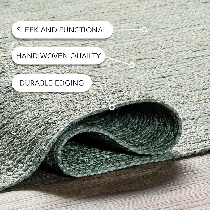 nuLOOM 2' 6" x 6' Rigo Jute Hand Woven Area Rug, Green, Solid Farmhouse Design, Natural Fiber, for Bedroom, Living Room, Dining Room, Hallway, Office, Kitchen, Entryway
