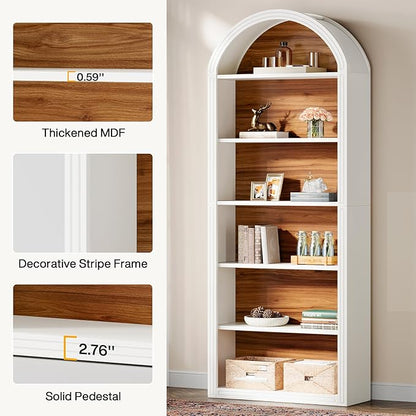 Tribesigns 77.16" Tall Arched Bookshelf, 6-Tier White Arched Bookcase with Storage Shelves for Living Room, Bedroom, Set of 2 (White, 6-Tier)