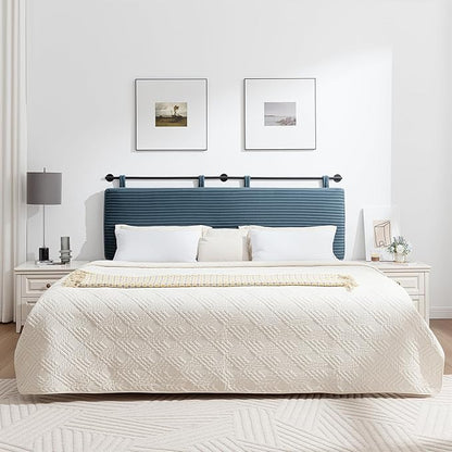UEV King Headboard Only, Wall Mounted Hanging Upholstered Bed Head Board, Modern Vertical Channel Design of Fine Flannel, Elegant Blue Fluted Headboard for Bedroom (Lake Blue, King Size)