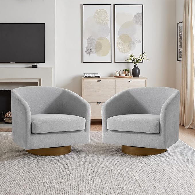 Lumibee Swivel Accent Chairs Set of 2, Chenille Fabric Swivel Barrel Chairs for Living Room, Modern Comfy Upholstered Round Armchairs Single Sofa Chairs for Bedroom, Club-Light Gray