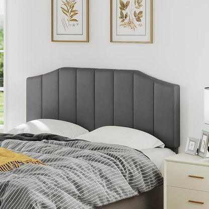 Velvet Queen Size Headboard, Upholstered Headboard Queen/Full Size Wall Mount and Bed Frame Mount, Featuring High-Density Sponge Padding Luxury Texture Easy Assembly Comfort Style-Dark Gray