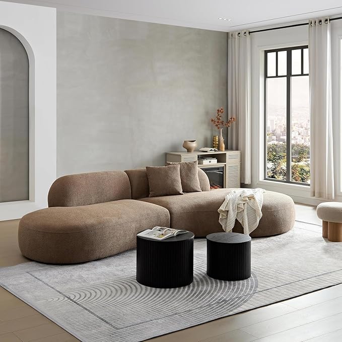 135.4" Curved Sofa Couch Modern Oversized 6-Seat Round Boucle Sectional Sofa Couch with Pillows for Living Room Apartment Furniture,No Assembly Needed(Camel+Right-Facing)