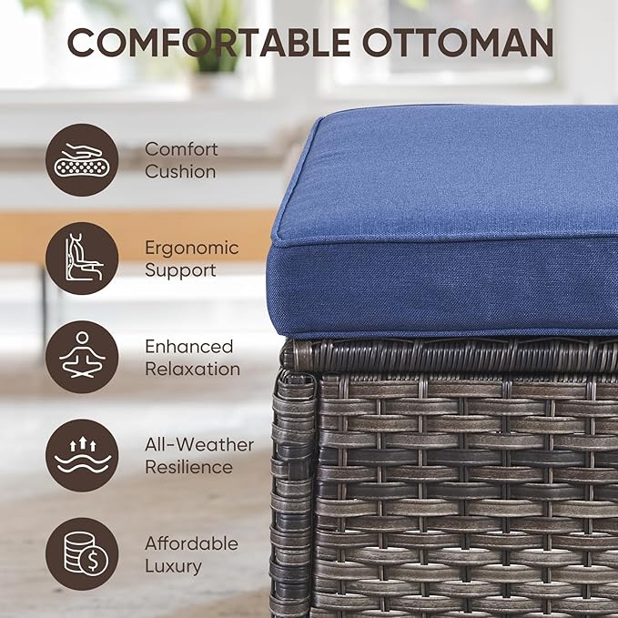 Swivel Patio Chairs sofa Set of 8 with 6" Thick Cushion - Wicker Outdoor Swivel Rocker Patio Chair ,Sofa/Glass coffee table, High Back Comfortable Outdoor Glider Chairs - Gery Wicker | Blue Cushions