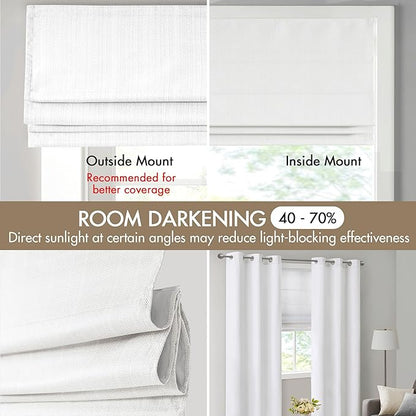 Madison Park Galen Cordless Roman Shade, 33"W x 64"H, Sheen White – Room Darkening, Thermal Insulated, Energy Efficient Window Blind with Subtle Sheen Basketweave Fabric for Privacy