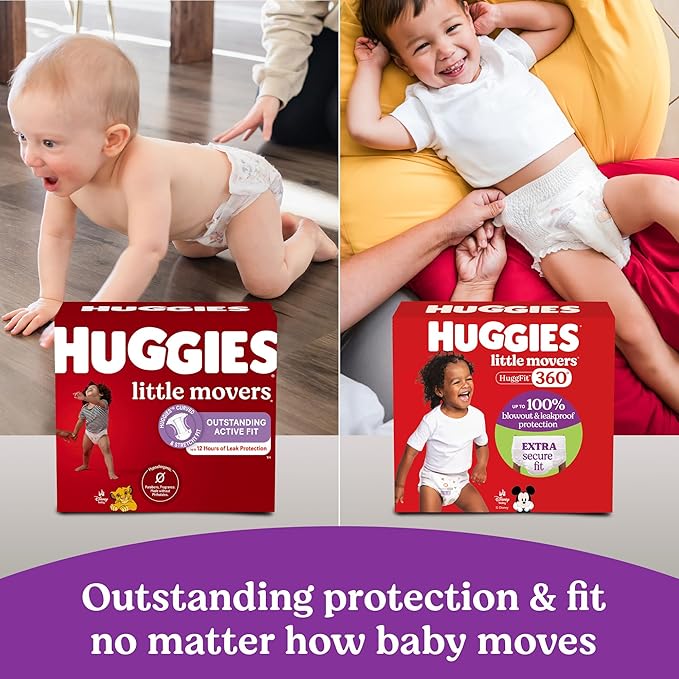 Huggies Size 7 Baby Diapers, Little Movers HuggFit 360° Baby Diapers with 360° Waistband, Size 7 (41+ lbs), 88 Count (2 Packs of 44), Packaging May Vary