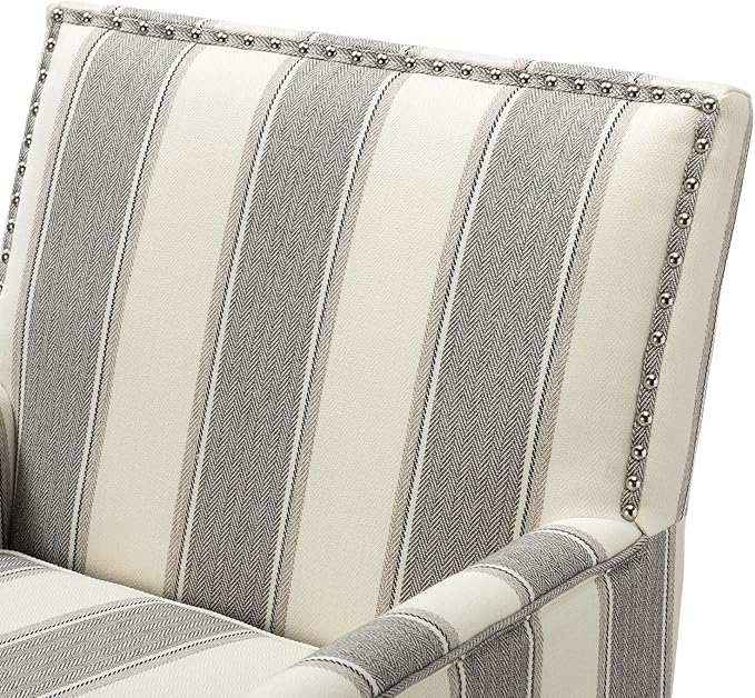 HULALA HOME Modern Accent Chairs Set of 2, Farmhouse High Back Striped Chairs with Wooden Legs & Nail Head Trim, Comfy Upholstered Armchairs for Living Room/Bedroom (Stripe Grey)