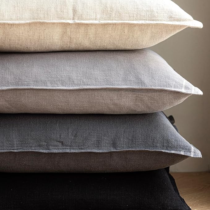 Foindtower Pack of 2, Decorative Linen Soild Throw Pillow Covers Soft Accent Cushion Case Boho Farmhouse Pillowcase for Chair Couch Sofa Bedroom Living Room Home Decor 24 x 24 Inch Light Rustic Gray