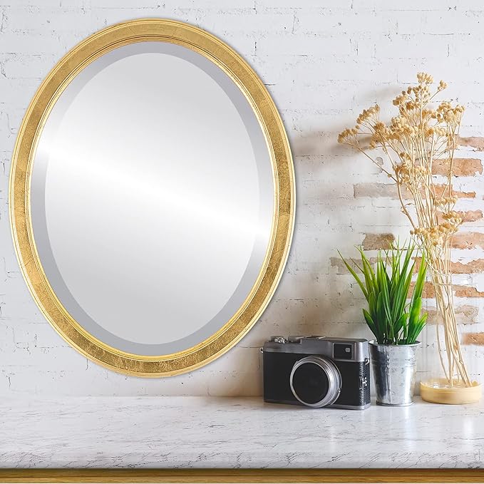 OVALCREST Oval Beveled Wall Mirror for Home Decor - Toronto Style - Gold Leaf - 26" x 20"