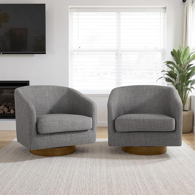 Lumibee Swivel Accent Chairs Set of 2, Chenille Fabric Swivel Barrel Chairs for Living Room, Modern Comfy Upholstered Round Armchairs Single Sofa Chairs for Bedroom, Club-Dark Gray