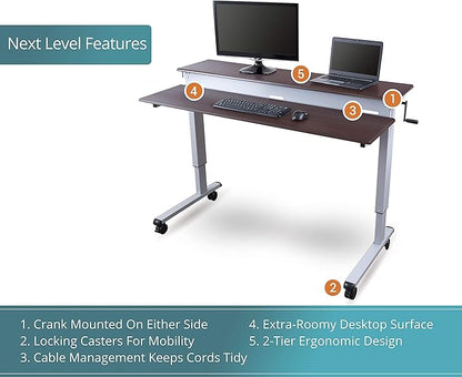 S STAND UP DESK STORE Crank Adjustable Tier Standing Desk with Heavy Duty Steel Frame (Silver Frame/Dark Walnut Top, 48in Wide)