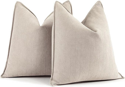 ZWJD Beige Pillow Covers 16x16 Set of 2 Chenille Throw Pillow Covers with Elegant Design Soft and Luxurious Decorative Throw Pillows for Couch, Bed, and Home Decor
