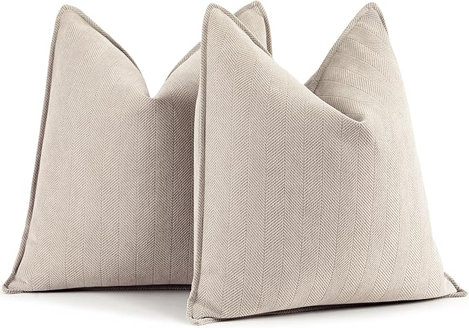 ZWJD Beige Pillow Covers 24x24 Set of 2 Chenille Throw Pillow Covers with Elegant Design Soft and Luxurious Decorative Throw Pillows for Couch, Bed, and Home Decor
