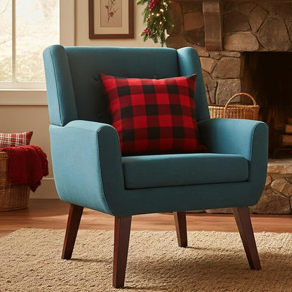 HUIMO Button-Tufted Accent Chairs,Upholstered Reading Living Room Chair,Mid Century Modern Chair with Linen Fabric, Club Chair,Comfy Arm Chairs for Living Room,Bedroom Lake Blue